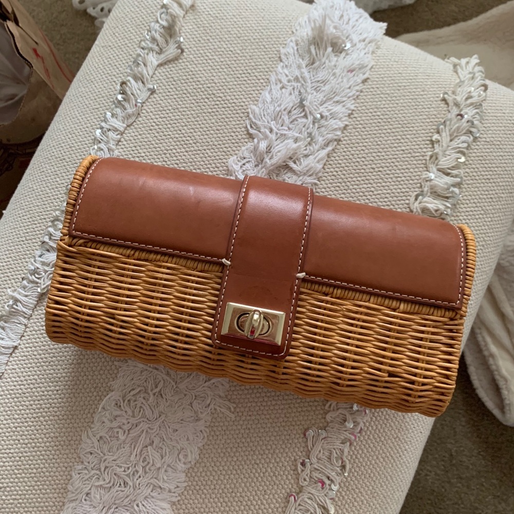 Wicker and leather clutch